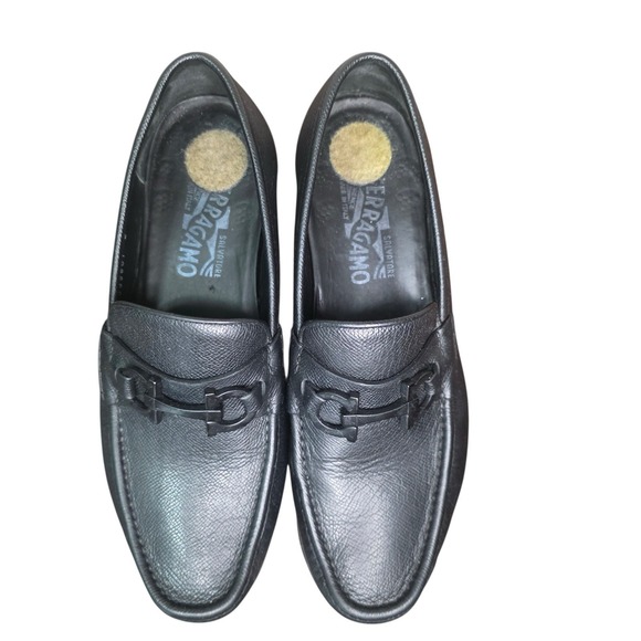 Salvatore Ferragamo Black Leather Loafers Mens 9 E Italy Horsebit Dress Shoes - Picture 5 of 10